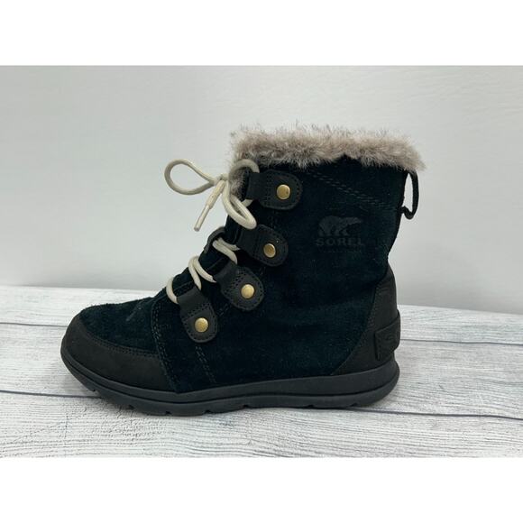 Sorel Womens Black Suede Explorer Joan Waterproof Winter Boots Faux Fur Size 6.5 - Picture 6 of 11